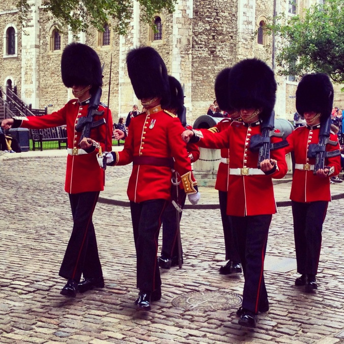 Not exactly a common sight, seeing the London Guards marching through the Tower of London. I could have touched one if I wanted to. It was awesome.